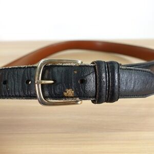 VINTAGE Retro Belt Mens Size 36 Black Leather Casual Gold Buckle Genuine USA